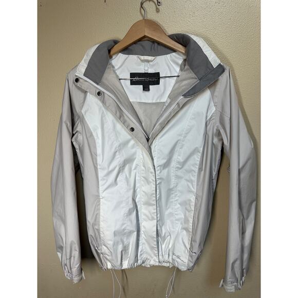 Eddie Bauer Women’s Large WeatherEdge Hooded Rain Jacket White Waterproof - Picture 1 of 13